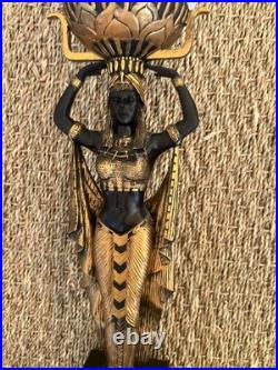 Art Deco Egyptian Revival Figural Torch Lamp Frosted Flame Glass Shade