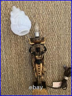 Art Deco Egyptian Revival Figural Torch Lamp Frosted Flame Glass Shade