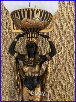 Art Deco Egyptian Revival Figural Torch Lamp Frosted Flame Glass Shade