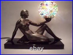 Art Deco Egyptian Revival Nude Female Millefiori Shade Lamp On Marble Plinth 12