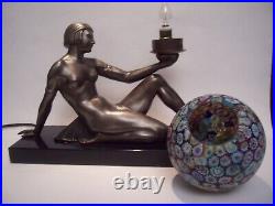 Art Deco Egyptian Revival Nude Female Millefiori Shade Lamp On Marble Plinth 12