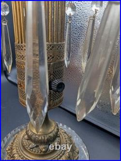 Art Deco Electric Waterfall Glass Fountain of Crystal Boudoir Table Lamp 1930s