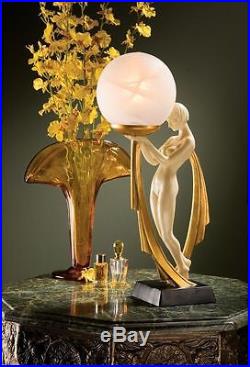 Art Deco Elegant Nude Goddess of Desiree Sculpture Desktop Lamp in Gold Leaf
