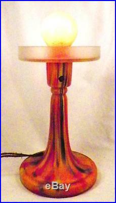 Art Deco End of Day Glass Lamp Base Stretch Frosted Orange Works Czech A Beauty
