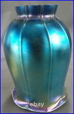 Art Deco Era CHASE Brass Table Lamp Blue Gold Aurene Squash Blossom Glass Shade