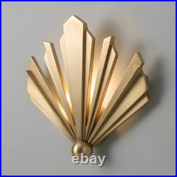 Art Deco Fan Wall Sconce Solid Brass Sunburst Light Vintage Style Lamp