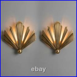 Art Deco Fan Wall Sconce Solid Brass Sunburst Light Vintage Style Lamp