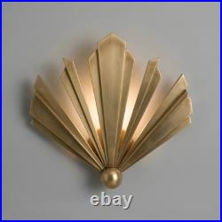 Art Deco Fan Wall Sconce Solid Brass Sunburst Light Vintage Style Lamp