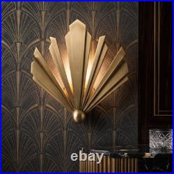 Art Deco Fan Wall Sconce Solid Brass Sunburst Light Vintage Style Lamp