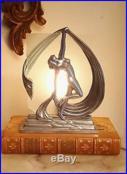 Art Deco Female Nude Scarf Dancer Figure Lamp Pavlova
