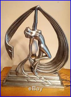 Art Deco Female Nude Scarf Dancer Figure Lamp Pavlova