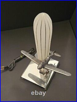 Art Deco Fighter Plane + Air Ship Lamp RARE! Perfect Condition