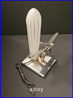 Art Deco Fighter Plane + Air Ship Lamp RARE! Perfect Condition