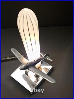 Art Deco Fighter Plane + Air Ship Lamp RARE! Perfect Condition