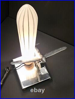 Art Deco Fighter Plane + Air Ship Lamp RARE! Perfect Condition