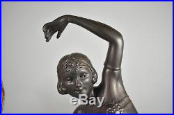 Art Deco Figural Dancer Single Socket Lamp Millefiori Glass Shade Marble Base