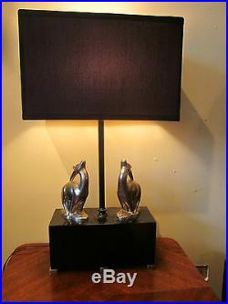 Art Deco Figural Gazelle Table Lamp Black and Chrome Antelope Animal Light 1920