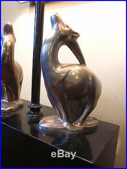 Art Deco Figural Gazelle Table Lamp Black and Chrome Antelope Animal Light 1920