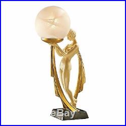 Art Deco Figural Lamp Nude Lady Statue Illuminated Glass Table Light Figure Miss