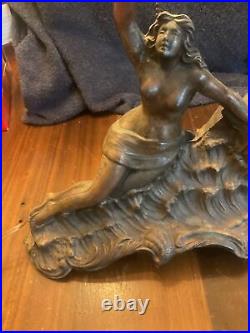 Art Deco Figural Lamp. Woman On Sea Serpent. Ball Shade