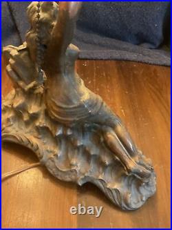 Art Deco Figural Lamp. Woman On Sea Serpent. Ball Shade