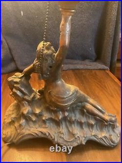 Art Deco Figural Lamp. Woman On Sea Serpent. Ball Shade