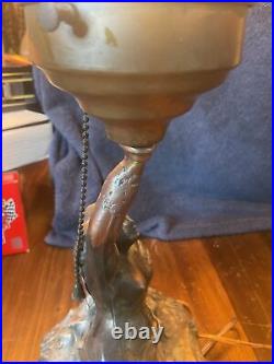 Art Deco Figural Lamp. Woman On Sea Serpent. Ball Shade