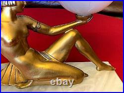 Art Deco Figural Nude Lady Bronze Lamp with alabaster Globe