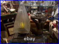 Art Deco Figural Nude Lamp with Frosted Glass Shade