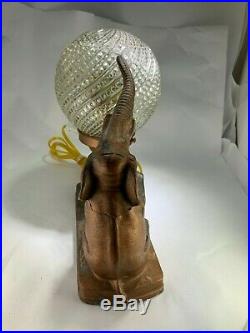 Art Deco Figural Radio Lamp Trunk Up Lucky Elephant Circus Drum Spiral Shade