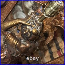 Art Deco Figural Woman Lamp Vintage Metal Table Lamp, Sculptural Lighting