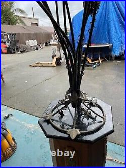 Art Deco Floor Lamp with Hand-Blown Glass Flowers, Wrought Iron Base