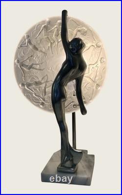 Art Deco Frankart Nude Nymph with Consolidated Glass Moon Lamp by Sarsaparilla