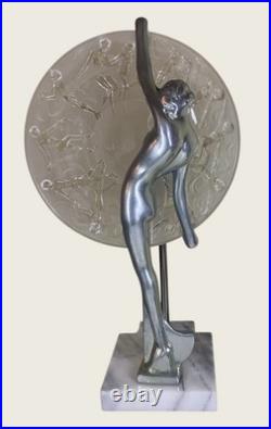 Art Deco Frankart Nude Nymph with Consolidated Glass Moon Lamp by Sarsaparilla