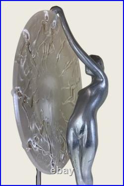 Art Deco Frankart Nude Nymph with Consolidated Glass Moon Lamp by Sarsaparilla