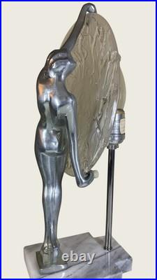 Art Deco Frankart Nude Nymph with Consolidated Glass Moon Lamp by Sarsaparilla