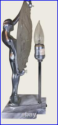 Art Deco Frankart Nude Nymph with Consolidated Glass Moon Lamp by Sarsaparilla