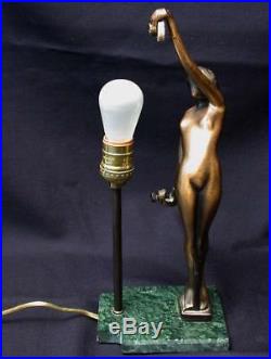 Art Deco Frankart Style Figural Nude Lady Boudoir Lamp On Marble Base