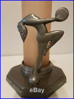 Art Deco Frankart Style Pillar Nymph Lamp with Rose Shade Woman Figural