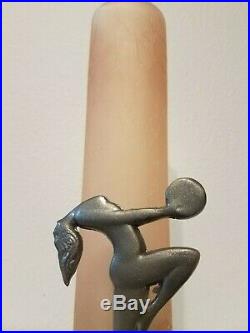 Art Deco Frankart Style Pillar Nymph Lamp with Rose Shade Woman Figural