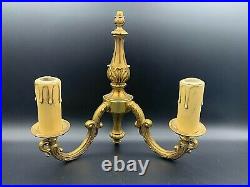 Art Deco French Ornate Brass Sconce Double Wall Mounted Electric Light Fixture
