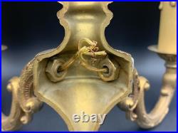 Art Deco French Ornate Brass Sconce Double Wall Mounted Electric Light Fixture