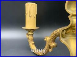Art Deco French Ornate Brass Sconce Double Wall Mounted Electric Light Fixture