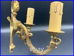 Art Deco French Ornate Brass Sconce Double Wall Mounted Electric Light Fixture