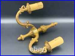 Art Deco French Ornate Brass Sconce Double Wall Mounted Electric Light Fixture