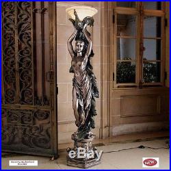 Art Deco French Peacock Goddess Torchiere 74.5 Large Sculptural Floor Lamp