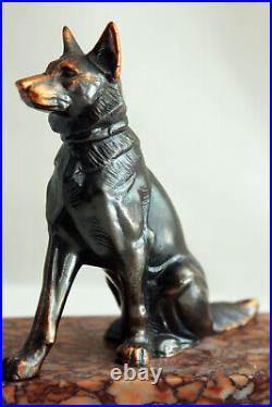 Art Deco French Table / Bedside Lamp Antique Marble, Bronze, Glass DOG