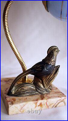 Art Deco French Table / Bedside Lamp Antique Marble, pheasant