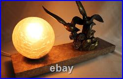 Art Deco French Table / Bedside Lamp Antique Marble, signed Limousine