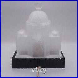 Art Deco Frosted & Black Glass Desk or Boudoir Lamp Architectural Taj Mahal